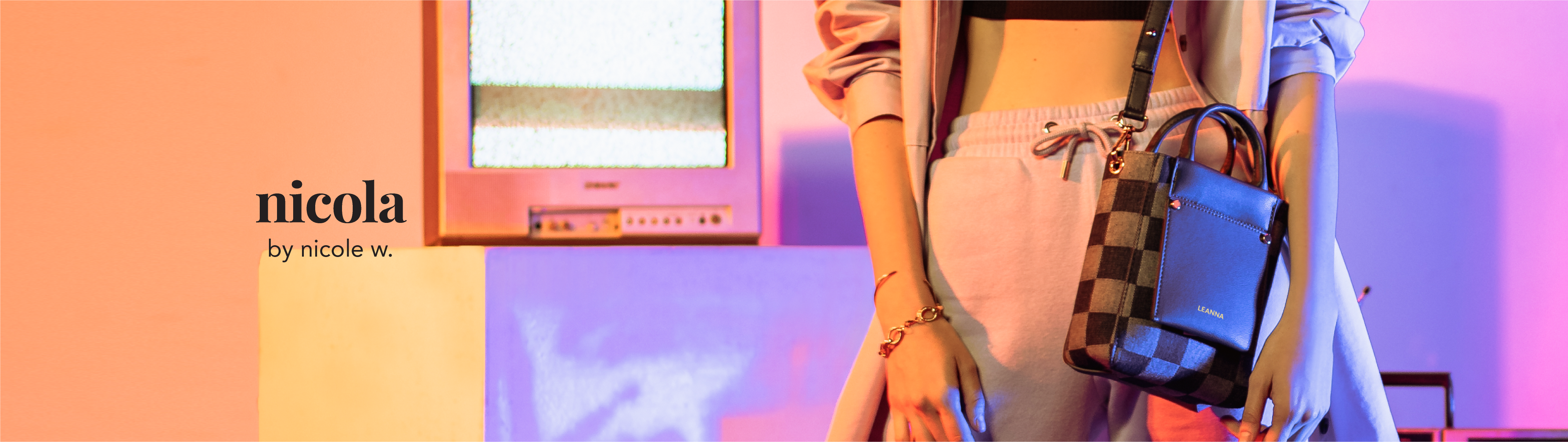 Nicola Mini Tote Denim - Houndstooth and Checkered